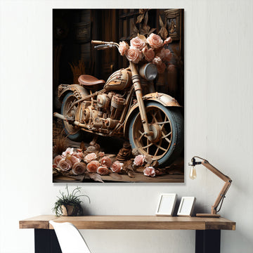 Rustic Adventure Flower Motorcycle - Motorcycle Canvas Wall Art